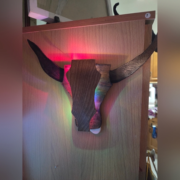 Hand Made Wood Long Horn Steel Wall Decore. 9X 12 - Picture 2 of 4